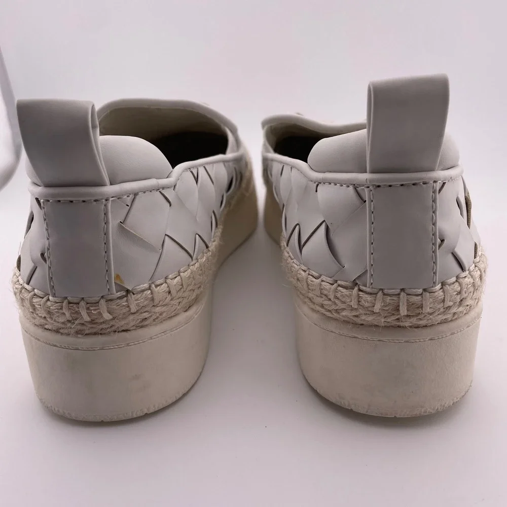 Franco Sarto White Woven Leather Platform Espadrille Slip On Sneakers Women's 8M